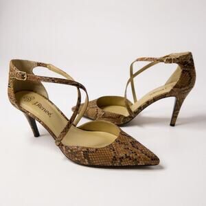 J.Renee Alfie Snakeprint Dark Taupe Strappy Pointed Stiletto Heels Size 9.5